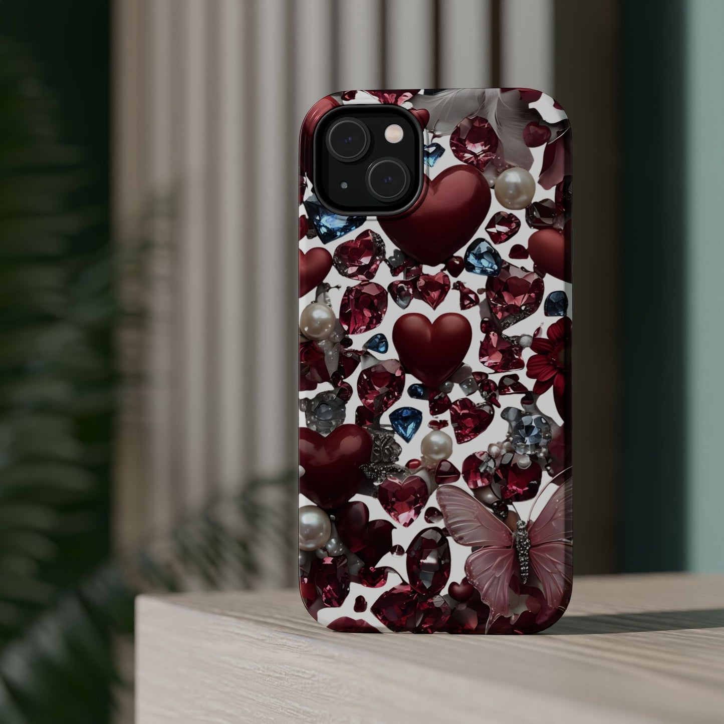 Romantic Floral Hearts Magnetic Tough iPhone Case -  Durable Phone Case for Gifts, Valentine's Day, Birthday, Anniversary, Cute Accessories
