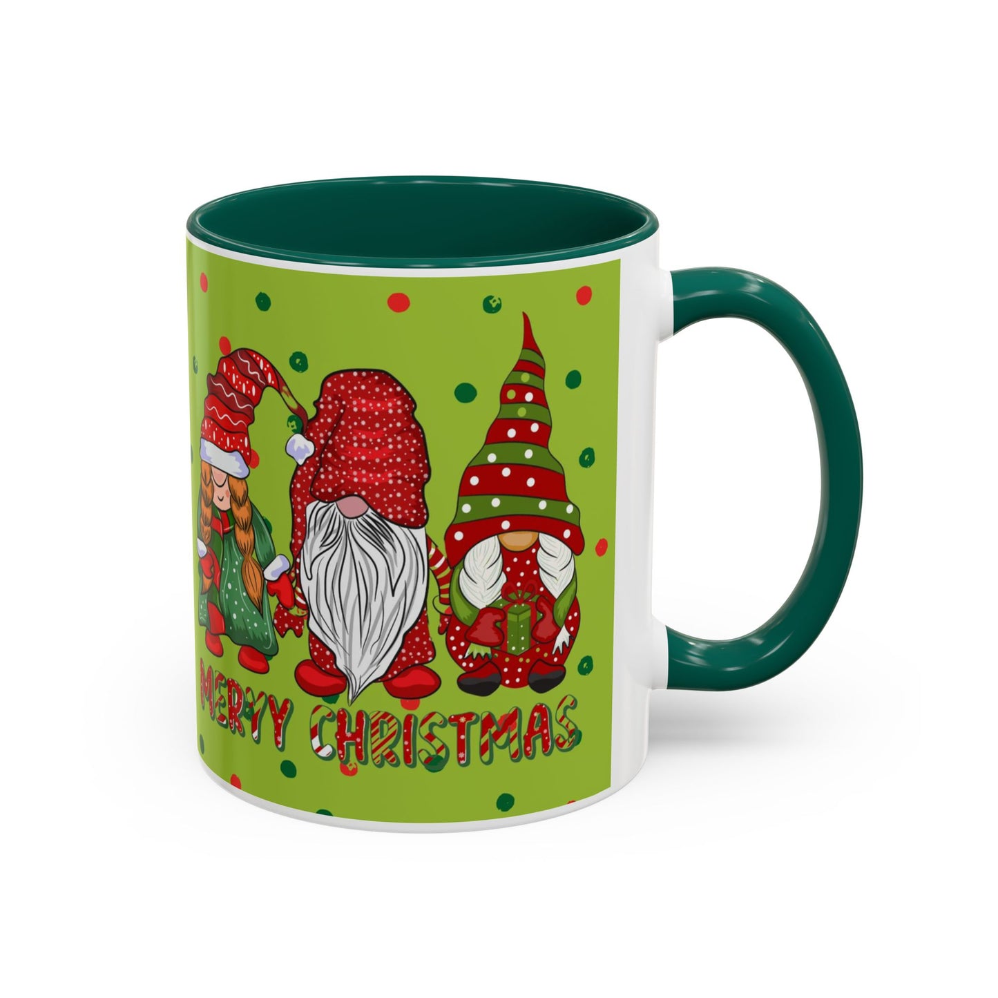 Merry Christmas Gnom Trio. Gnome Mug, Green Holiday Coffee Cup, Festive Hot Cocoa Mug, Cute Gnome Lover Gift, Cozy Winter Christmas Drinkware
