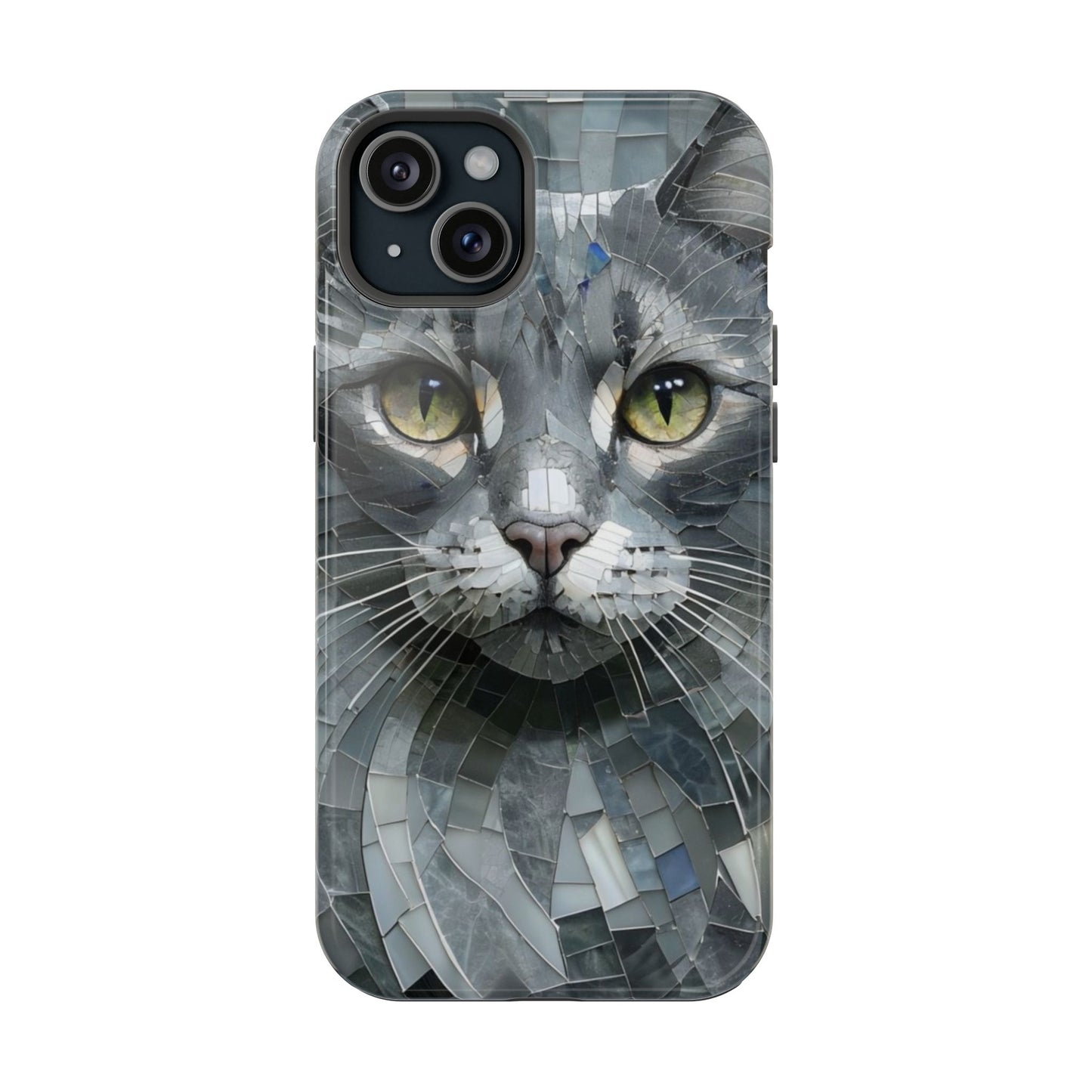 Stylish Cat Mosaic Magnetic iPhone Case, Black Cat Phone Case, Cute Cat Phone Case, Shockproof Case, Cat iPhone Case