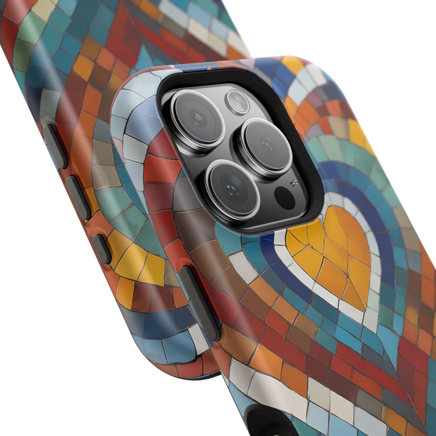 Magnetic Heart Mosaic iPhone Case, Faux Stained Glass, Trendy Phone Cover, Artistic Phone Case, Wireless Charging