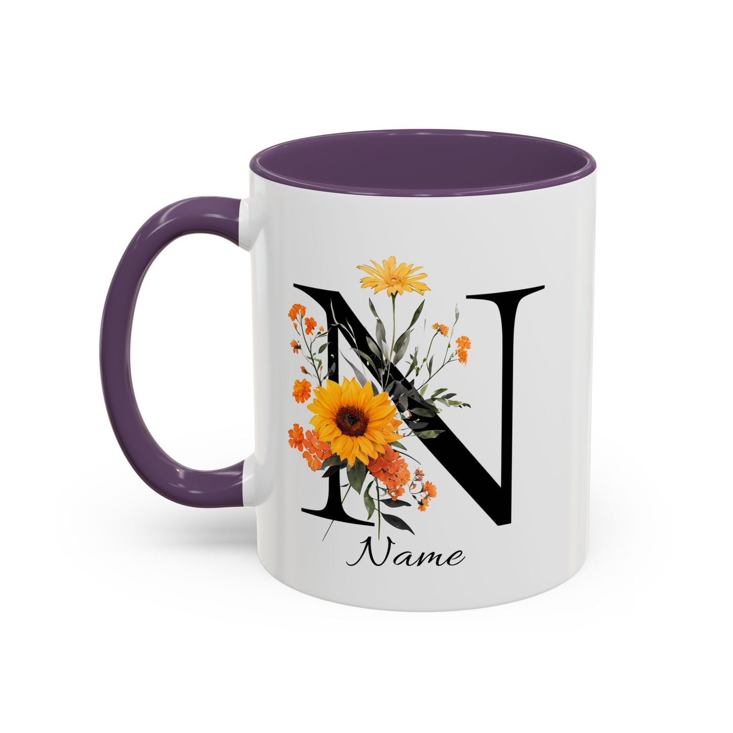 Personalized Floral Monogram - Letter N - Elegant Accent Coffee Mug – Personalized Mothers Day Gift