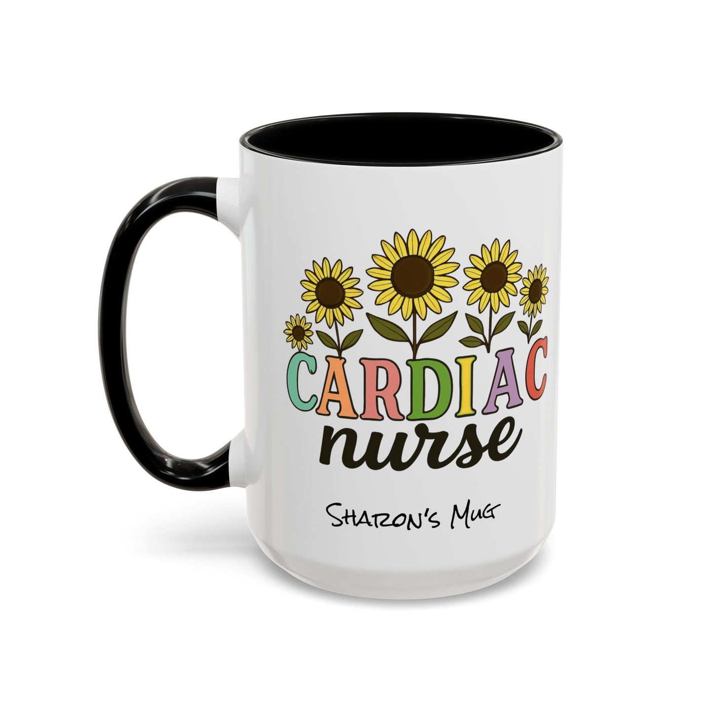 Cardiac Nurse Sunflower Accent Coffee Mug, CVICU Nurse Mug, Cardiac Nursing Grad Gift, Cardiac ICU Nurse, Cardiology RN NP