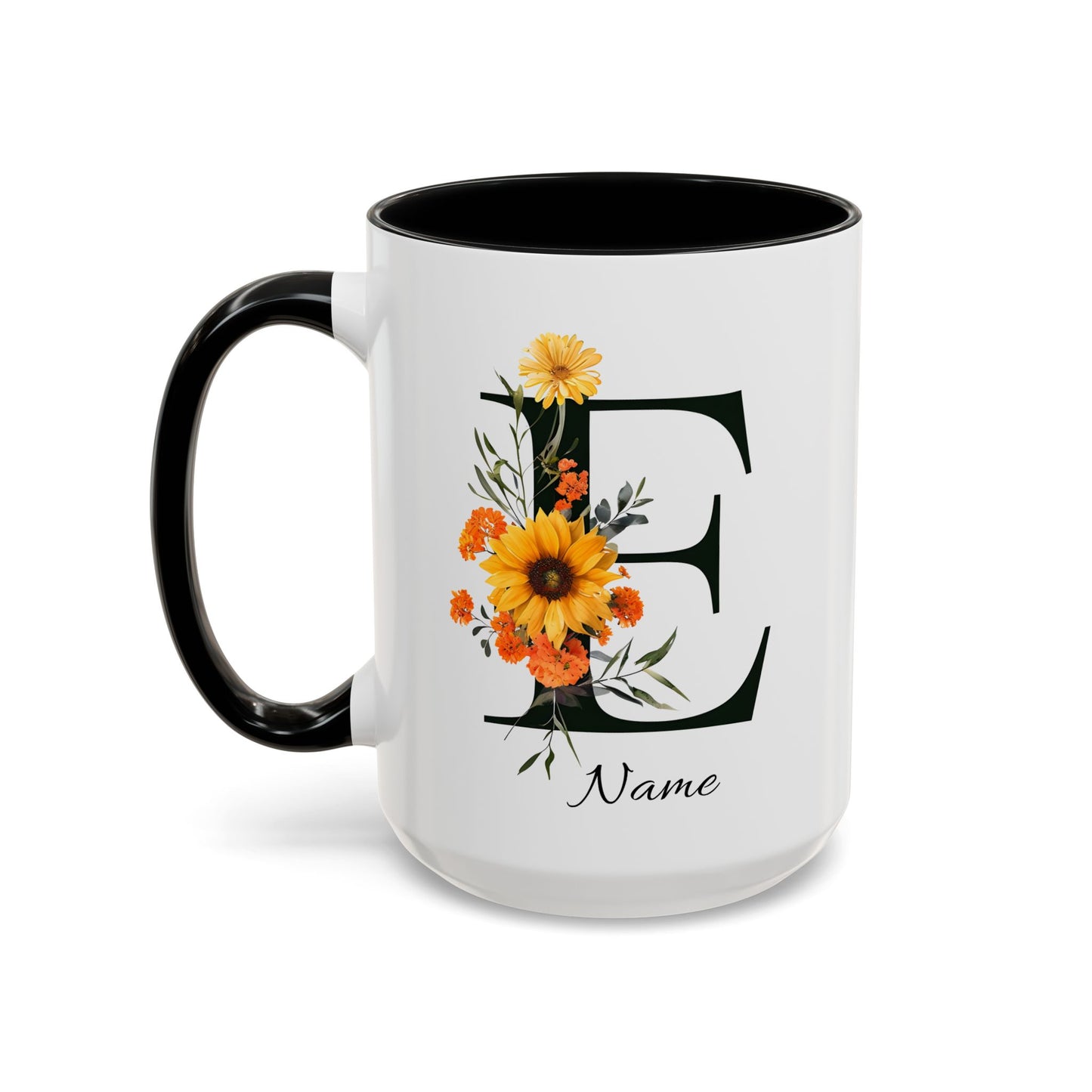 Personalized Floral Monogram Mug, Letter E Mug, Custom Text Mug, Bridesmaid Gift, God Mother Gift, Hangover Kit