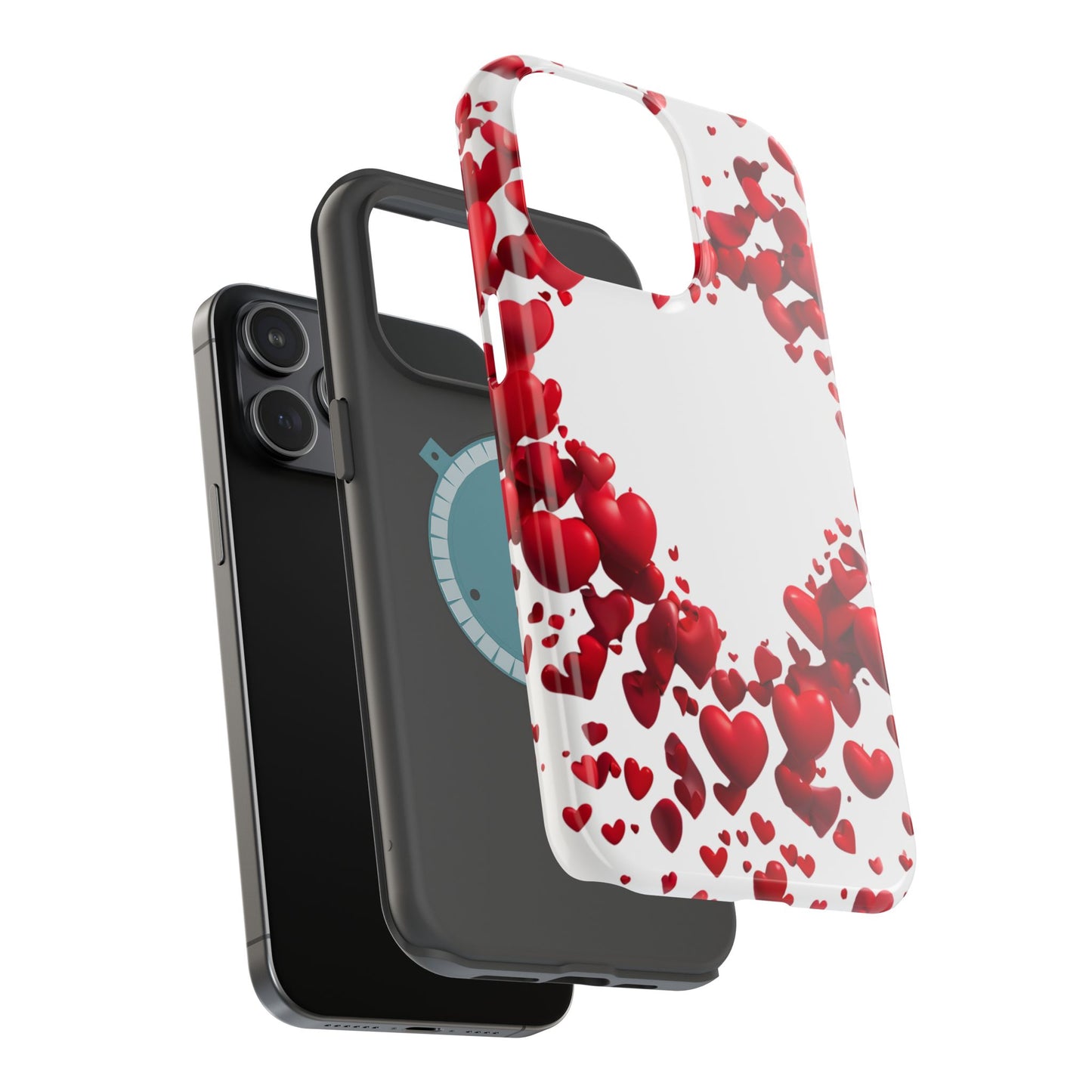 Heart-Shaped Heart Motif Magnetic Tough iPhone Case, Love Themed Phone Cover, Valentine's Day Gift,  Romantic Phone Case