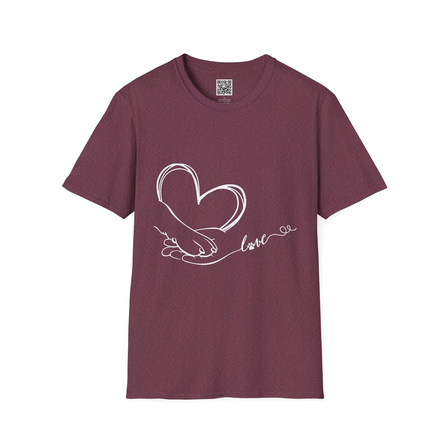 Paw in Hand Love Unisex Softstyle T-Shirt - Hand-Drawn Love Design