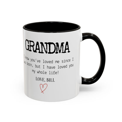 Personalized Grandma Mug, Gift from Grandchild, Custom Message Coffee Cup, Grandma Birthday Gift, Mother’s Day Mug, Sentimental Gift for Grandma
