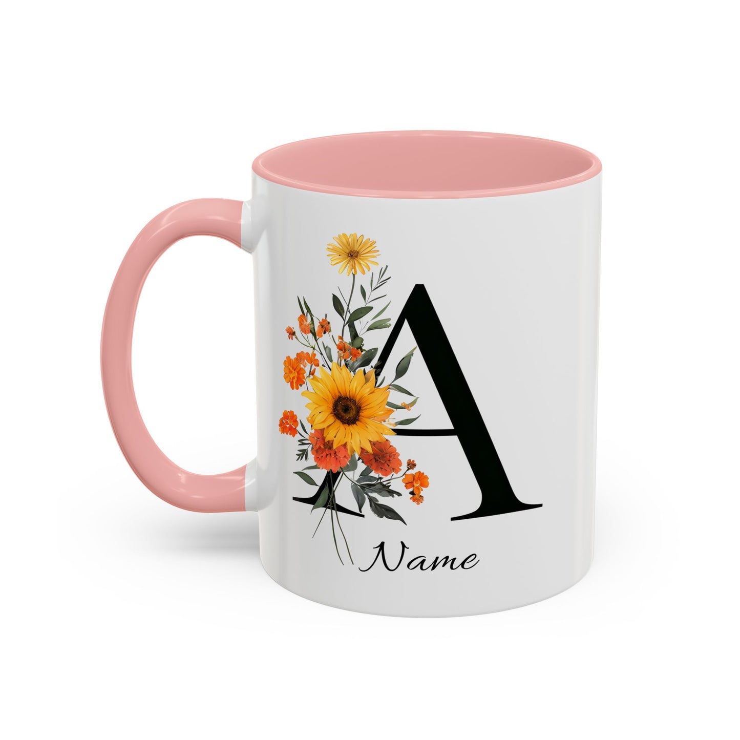 Personalized Floral Monogram Mug Letter A, 11oz & 15oz Personalized Mugs, Monogrammed Mug, Godparent Gift, Gifts Under 50