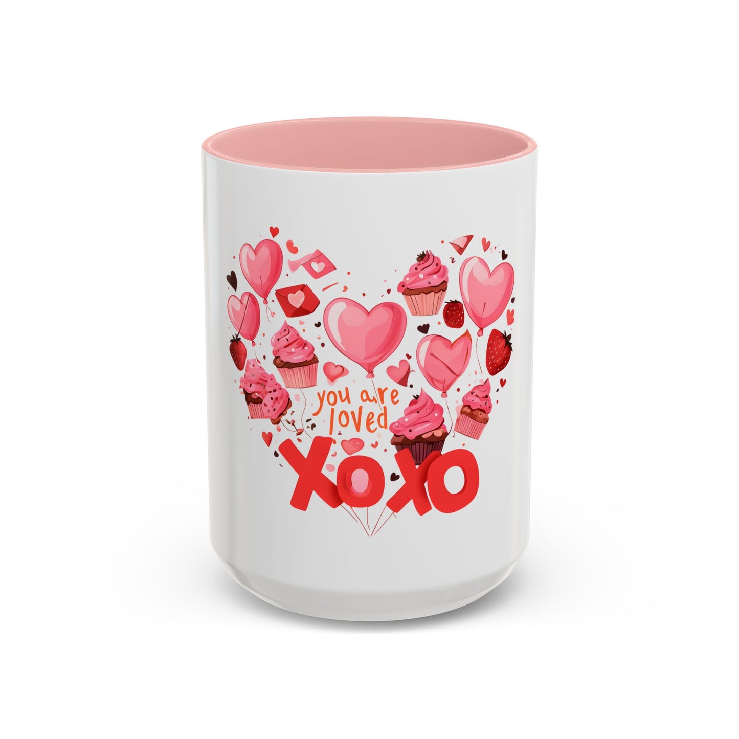 Valentine's Day Accent Coffee Mug, Cute Love Mug, Gift for Her, Heart Design, XOXO Mug for Couples, Romantic Coffee Cup