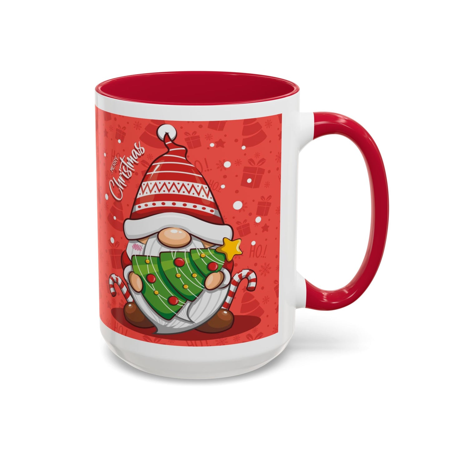 Christmas Tree Gnome, Red Christmas Gnome Mug with Tree and Candy Canes, Festive Holiday Coffee Cup, Cute Gnome Lover Gift, Winter Cocoa Mug, Christmas Kitchen Decor