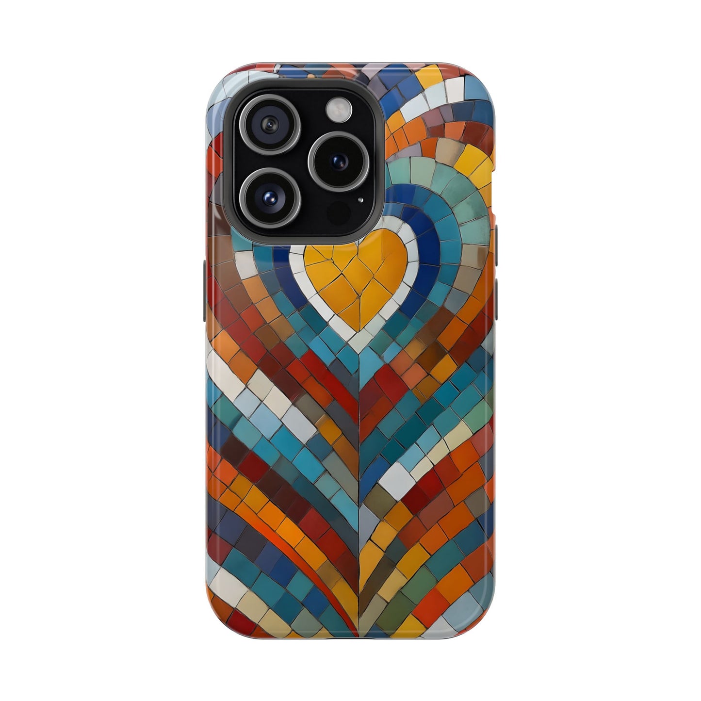 Magnetic Heart Mosaic iPhone Case, Faux Stained Glass, Trendy Phone Cover, Artistic Phone Case, Wireless Charging