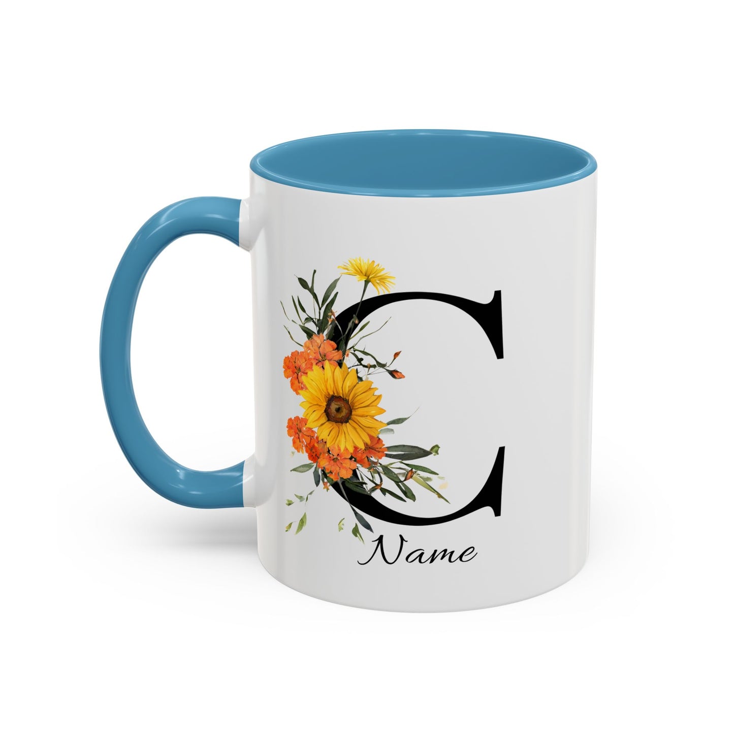 Personalized Floral Monogram Mug, Letter C, Bachelorette Cups, Initial Mug, Bridesmaid Mug, Godmother Gift
