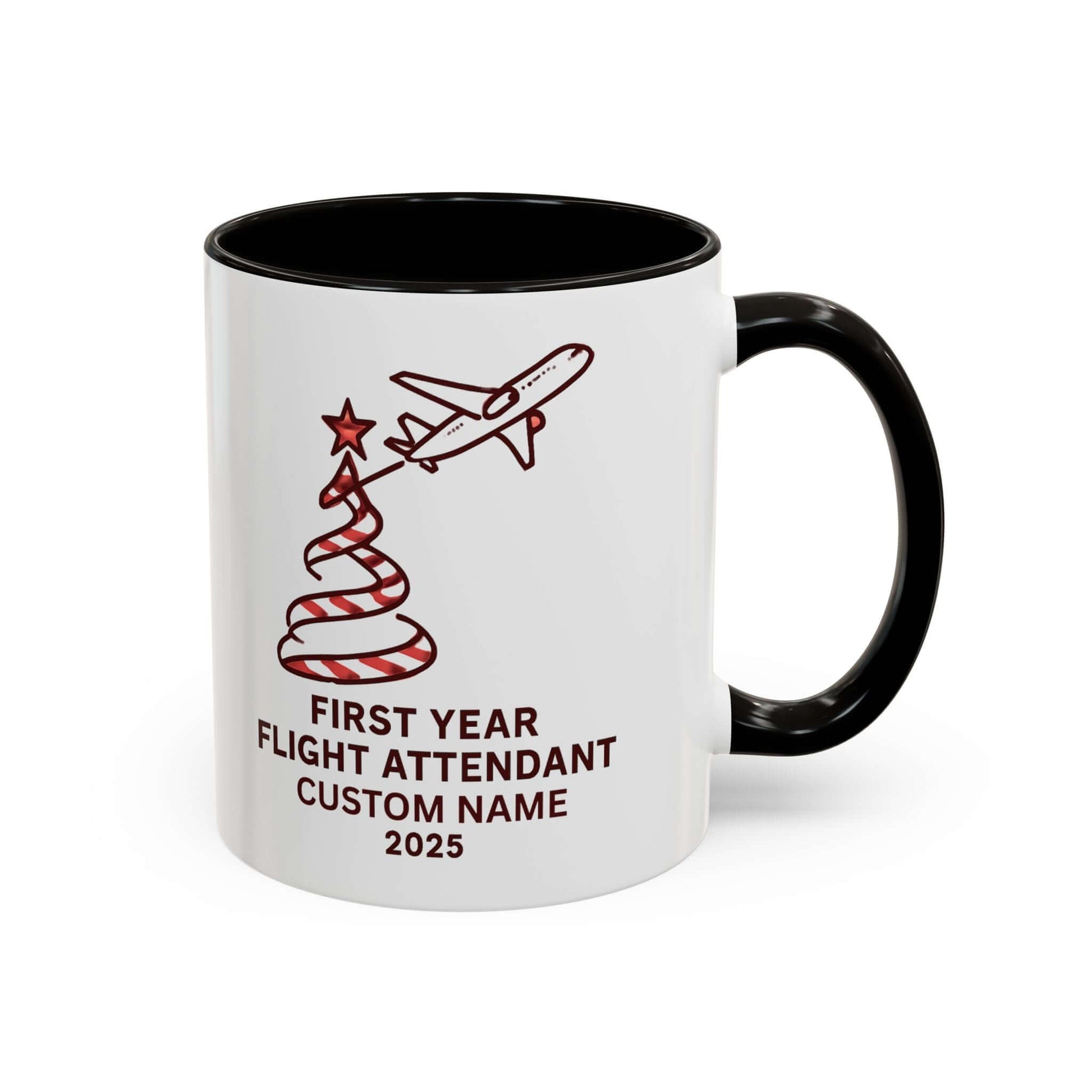Custom first year flight attendant mugs with festive design, perfect for holiday keepsakes in aviation.