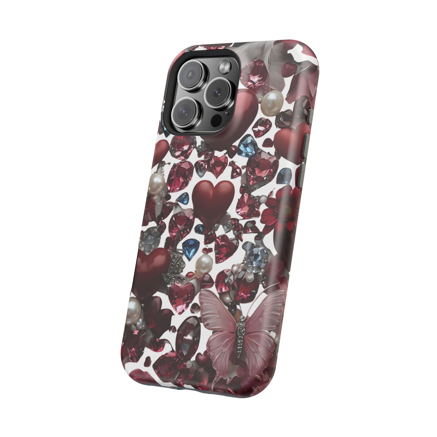 Romantic Floral Hearts Magnetic Tough iPhone Case -  Durable Phone Case for Gifts, Valentine's Day, Birthday, Anniversary, Cute Accessories