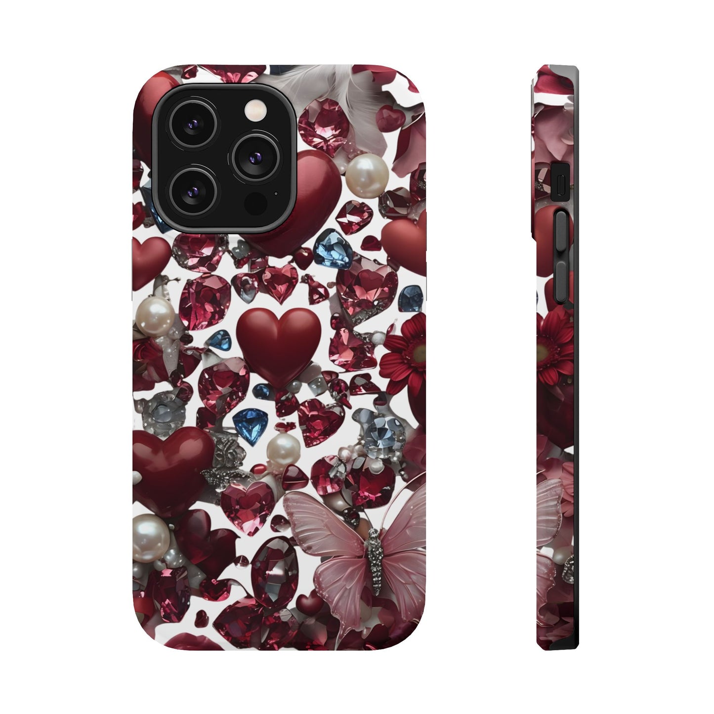 Romantic Floral Hearts Magnetic Tough iPhone Case -  Durable Phone Case for Gifts, Valentine's Day, Birthday, Anniversary, Cute Accessories