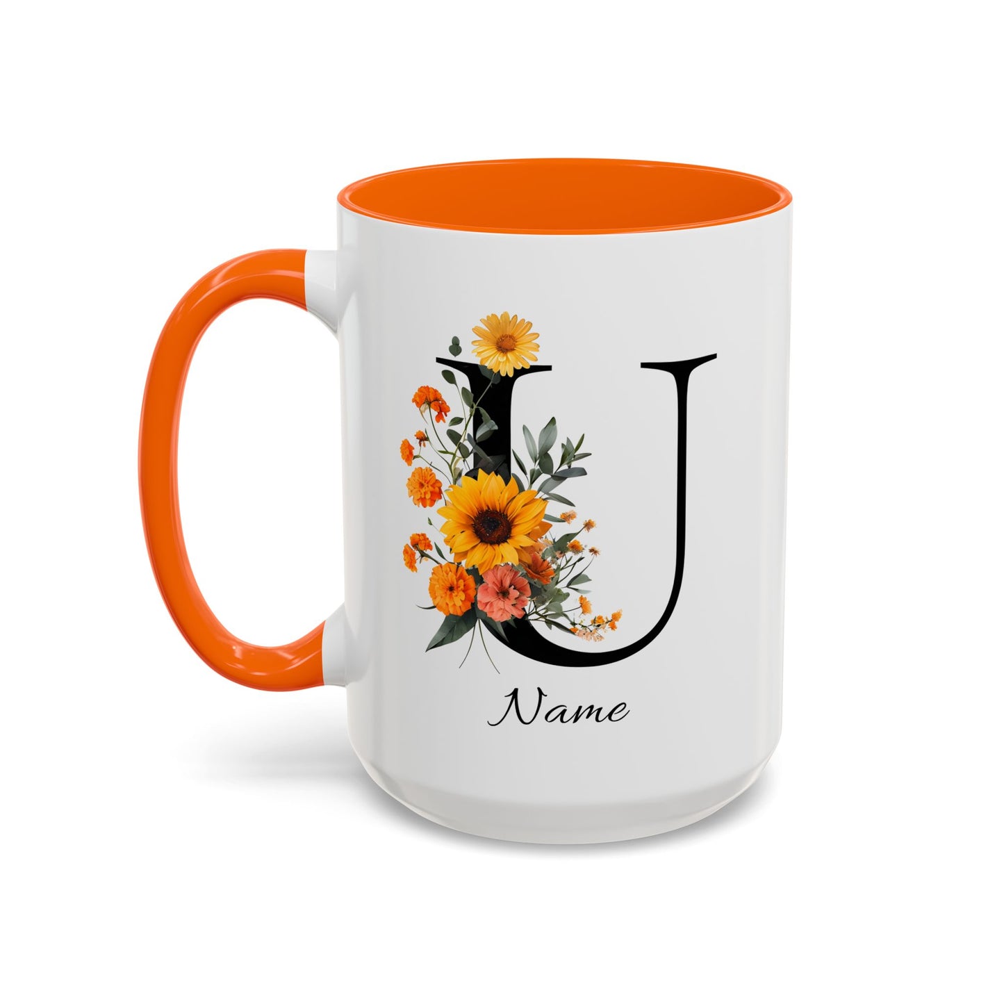 Personalized Floral Monogram - Letter U - Elegant Accent Coffee Mug – Personalized Mothers Day Gift