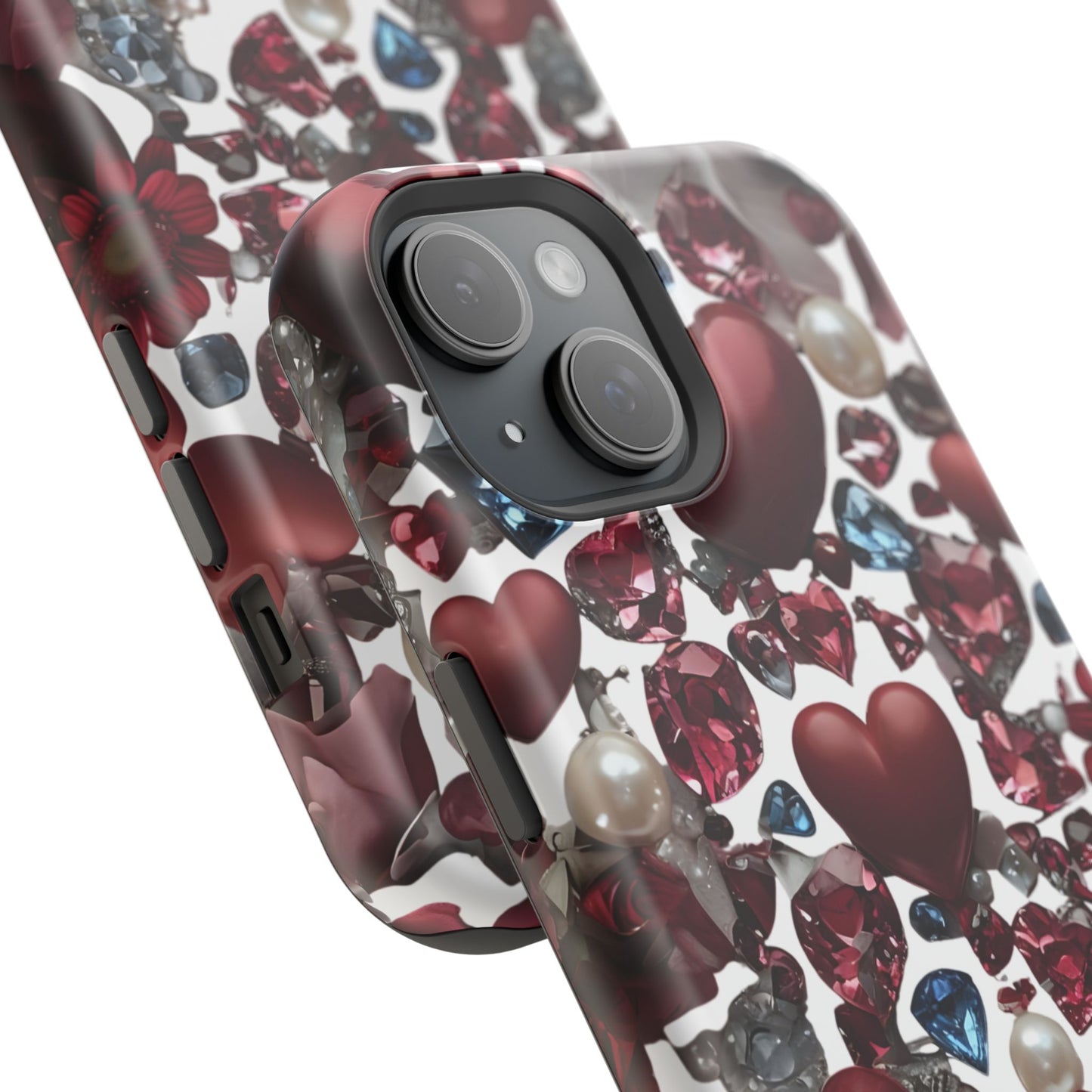 Romantic Floral Hearts Magnetic Tough iPhone Case -  Durable Phone Case for Gifts, Valentine's Day, Birthday, Anniversary, Cute Accessories