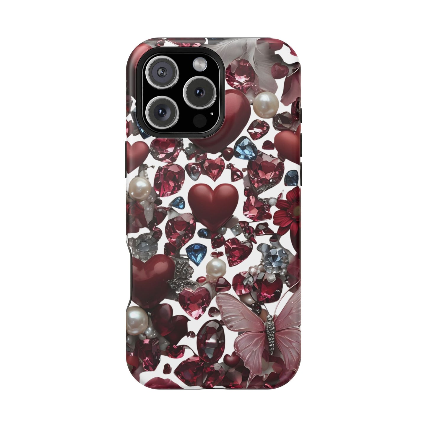 Romantic Floral Hearts Magnetic Tough iPhone Case -  Durable Phone Case for Gifts, Valentine's Day, Birthday, Anniversary, Cute Accessories