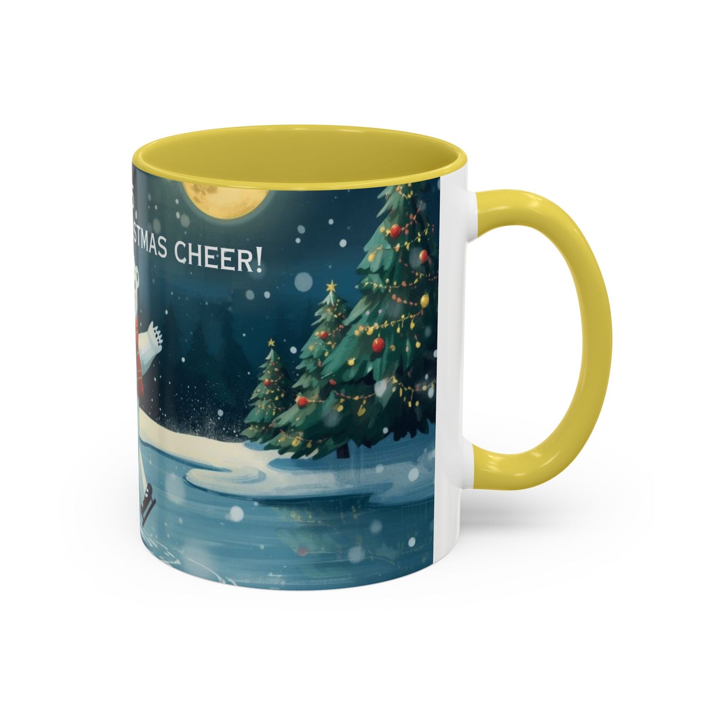 Polar Bear Christmas mug, decorated with festive trees and holiday scenes, perfect for warm drinks during the holidays.