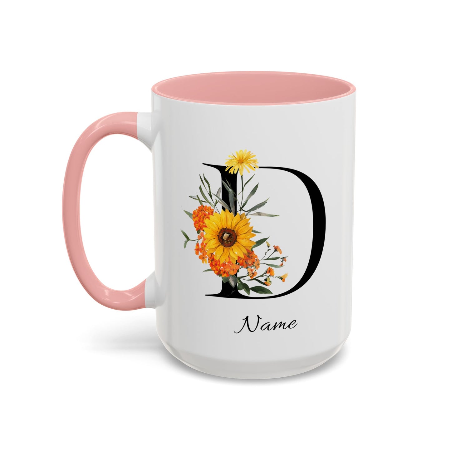 Personalized Floral Monogram, Letter D Mug, Initial Mug, Monogrammed Mug, Bridesmaid Gift, Custom Text Mug