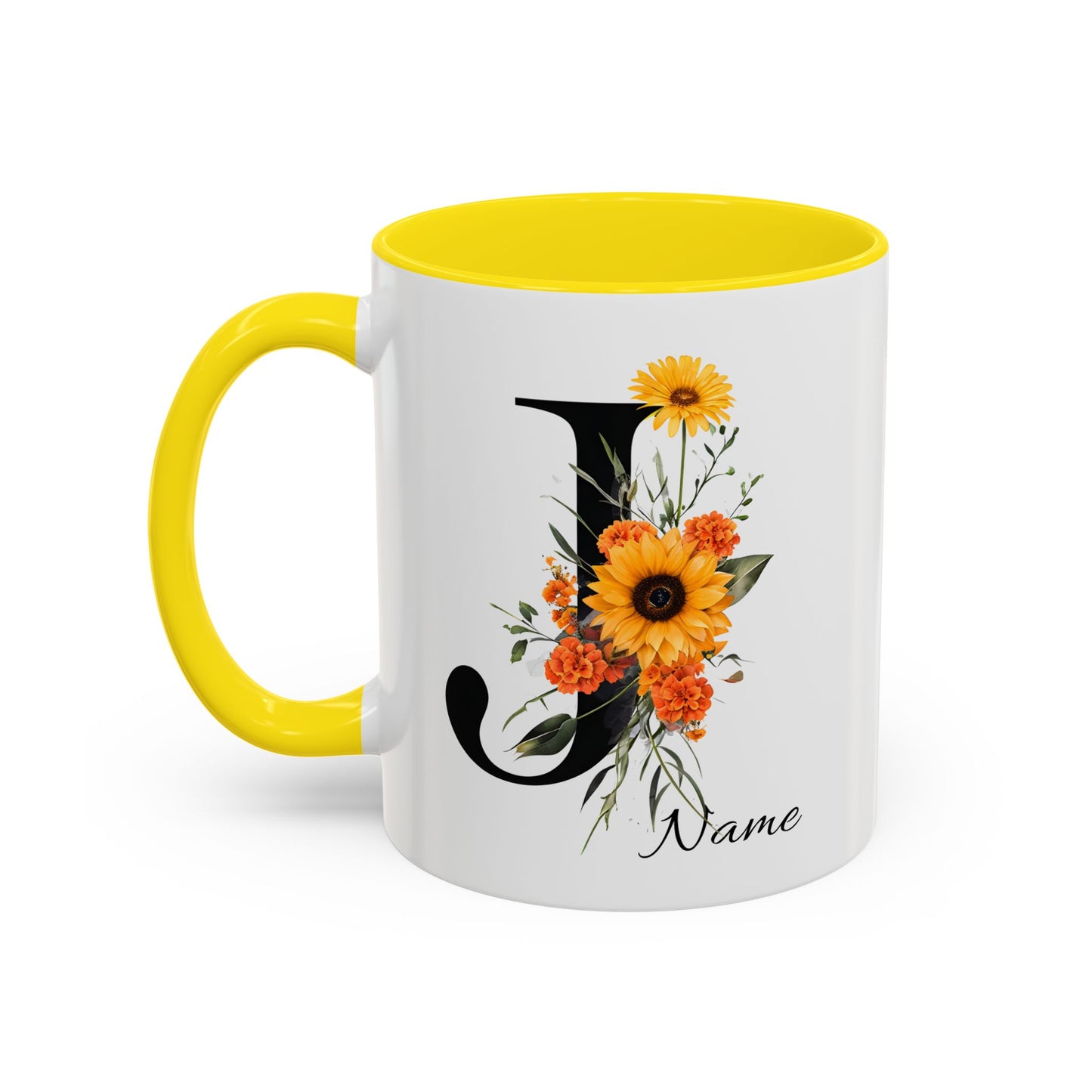 Personalized Floral Monogram - Letter J - Elegant Accent Coffee Mug – Personalized Mothers Day Gift