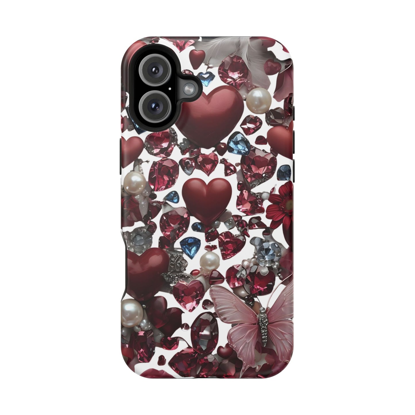 Romantic Floral Hearts Magnetic Tough iPhone Case -  Durable Phone Case for Gifts, Valentine's Day, Birthday, Anniversary, Cute Accessories