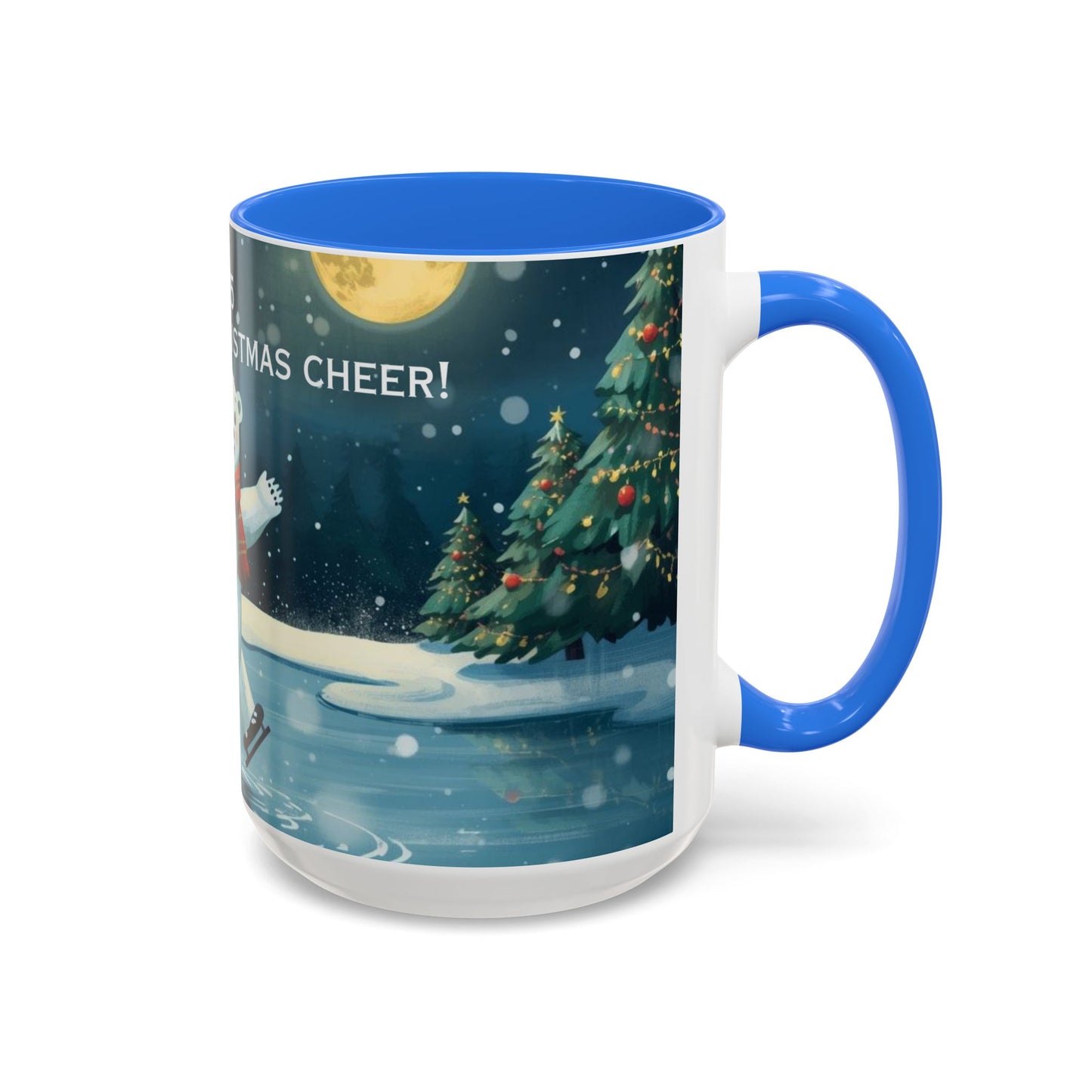 Polar Bear Christmas mug, decorated with festive trees and holiday scenes, perfect for warm drinks during the holidays.