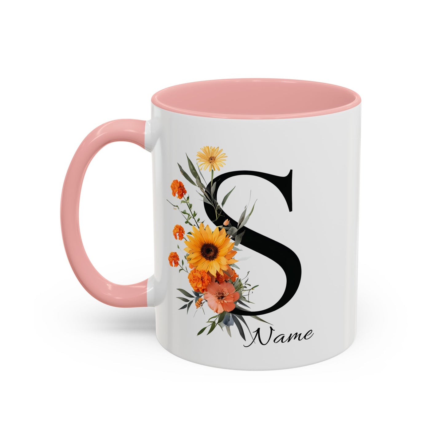 Personalized Floral Monogram - Letter S - Elegant Accent Coffee Mug – Personalized Mothers Day Gift
