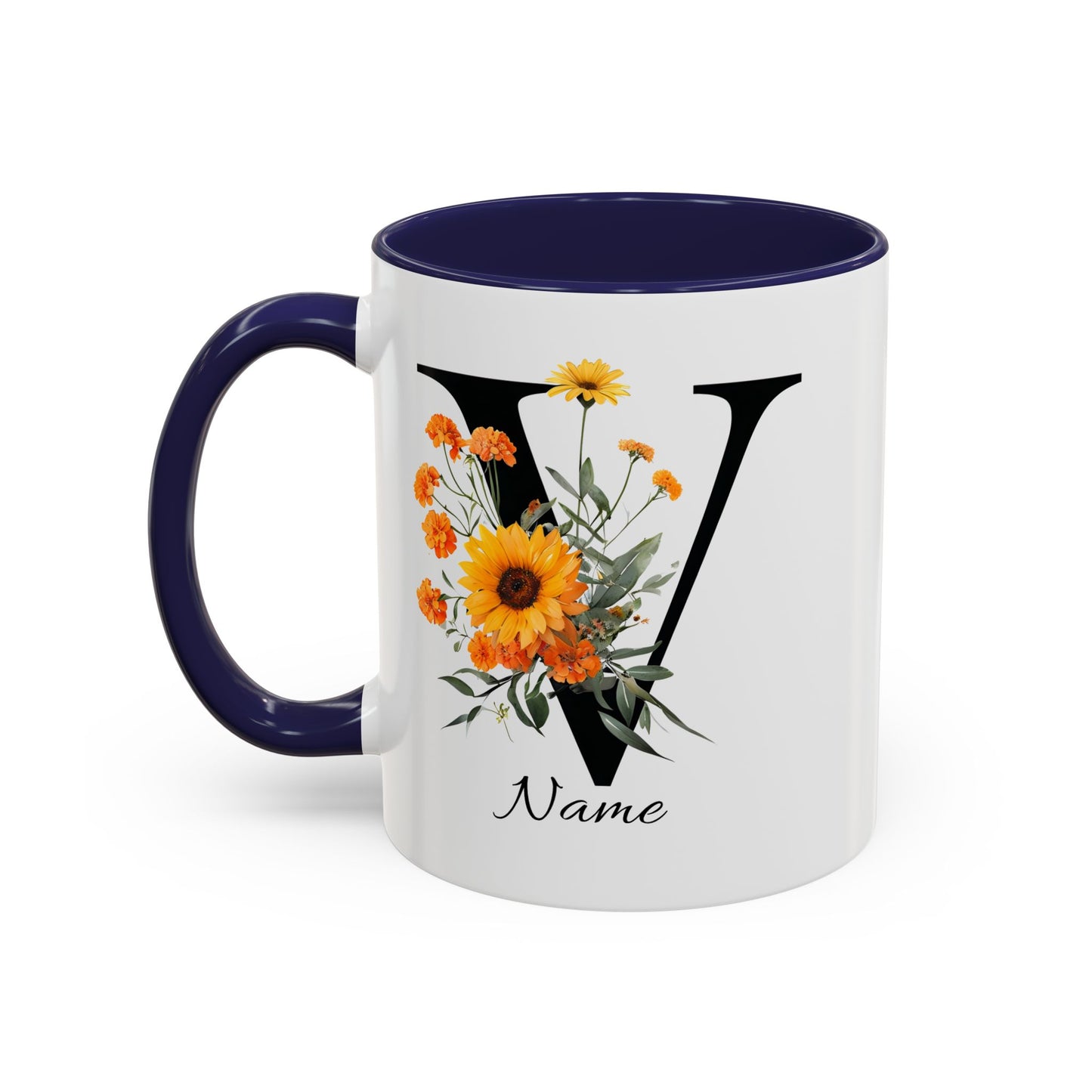 Personalized Floral Monogram - Letter V - Elegant Accent Coffee Mug – Personalized Mothers Day Gift