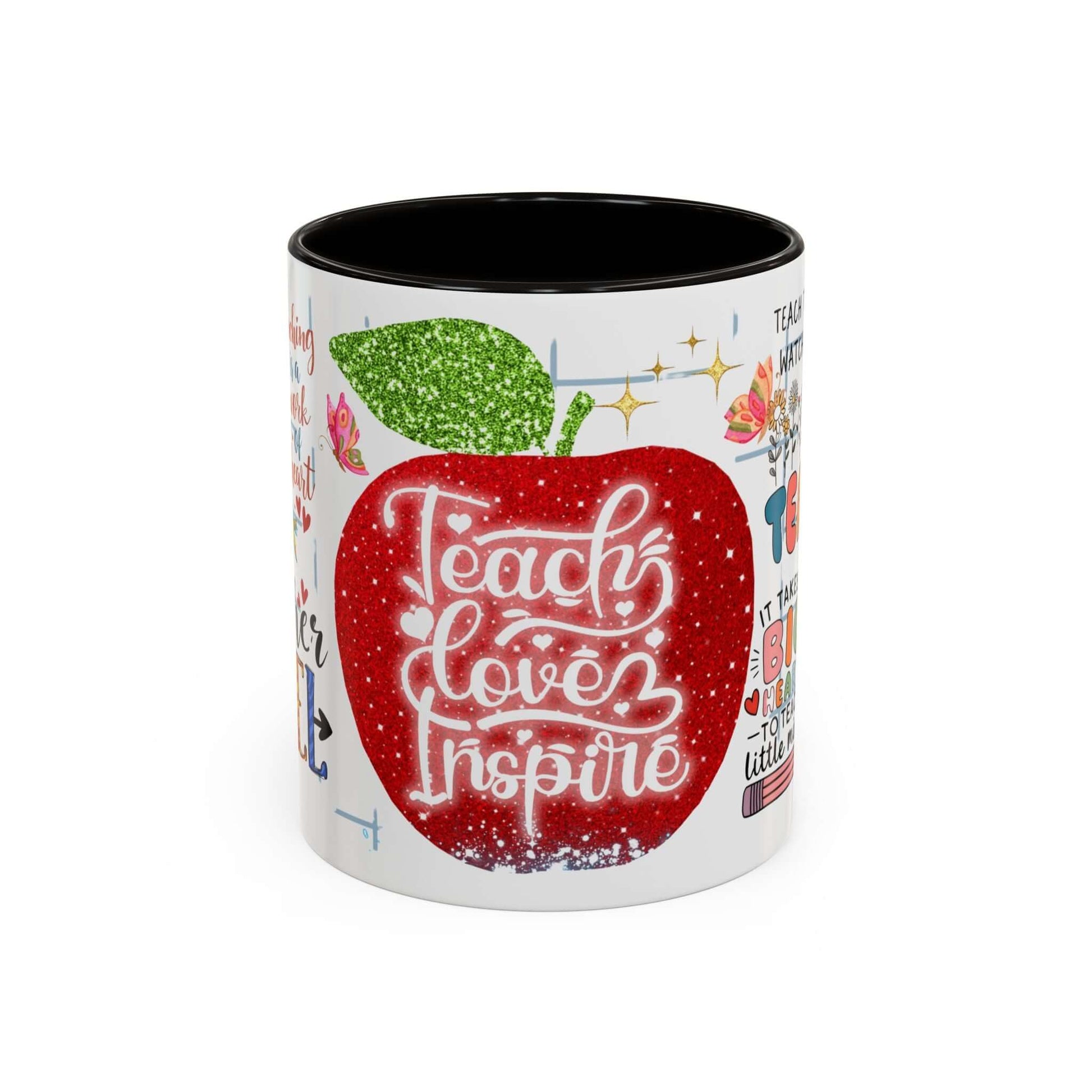Colorful Teacher Appreciation Coffee Mug featuring inspiring quotes and illustrations, perfect gift for educators.