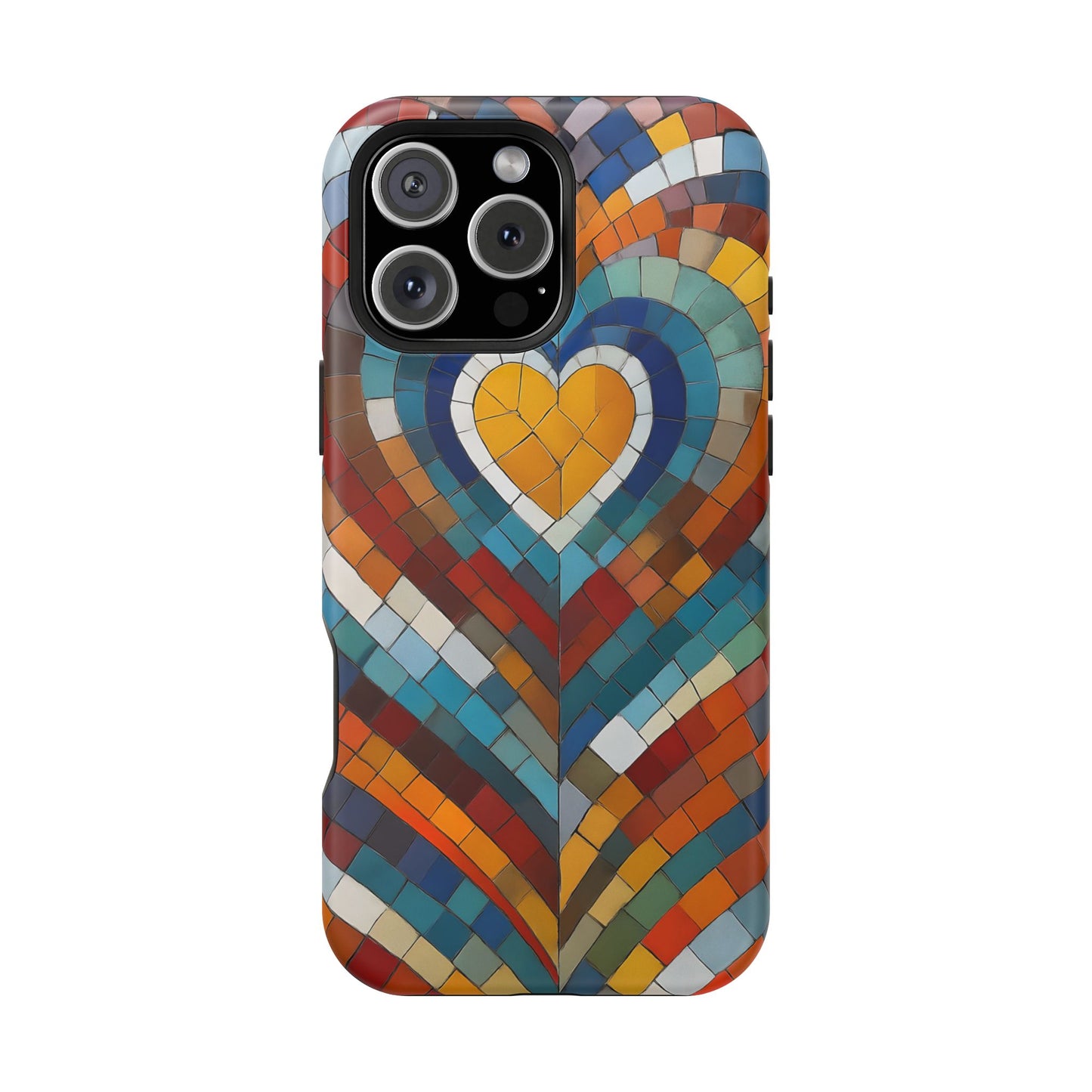 Magnetic Heart Mosaic iPhone Case, Faux Stained Glass, Trendy Phone Cover, Artistic Phone Case, Wireless Charging