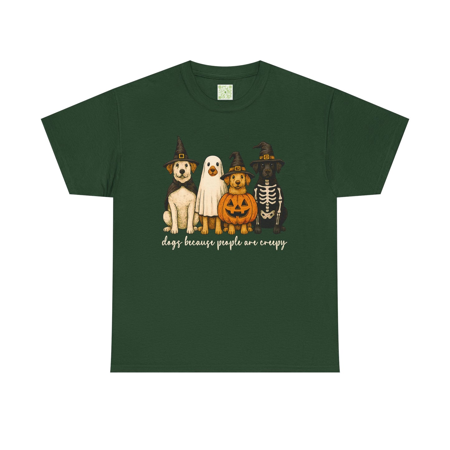 Woman wearing a maroon Halloween Dog Lovers Tee with a ghost, pumpkin, and dogs graphic.