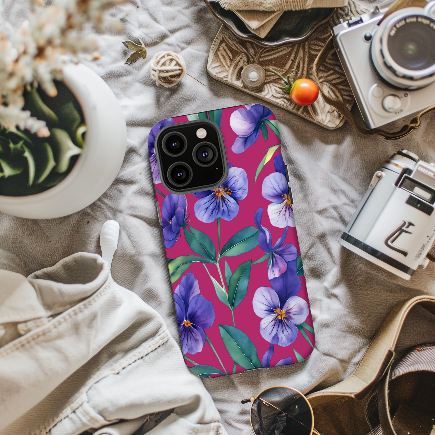 African Violet Floral Magnetic Tough Case, Summer Iphone Case, Wildflower Case, Flower Phone Cover, Stylish Phone Case