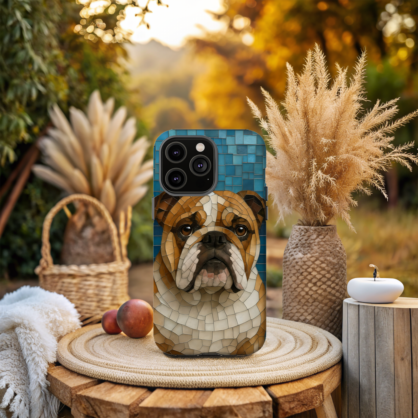 Bulldog Mosaic iPhone Charging Case - Pet Lover's Phone Cover, Dog-Inspired Gift, Unique Mobile Case, Customizable Dog Case, Animal Art Phone [...]
