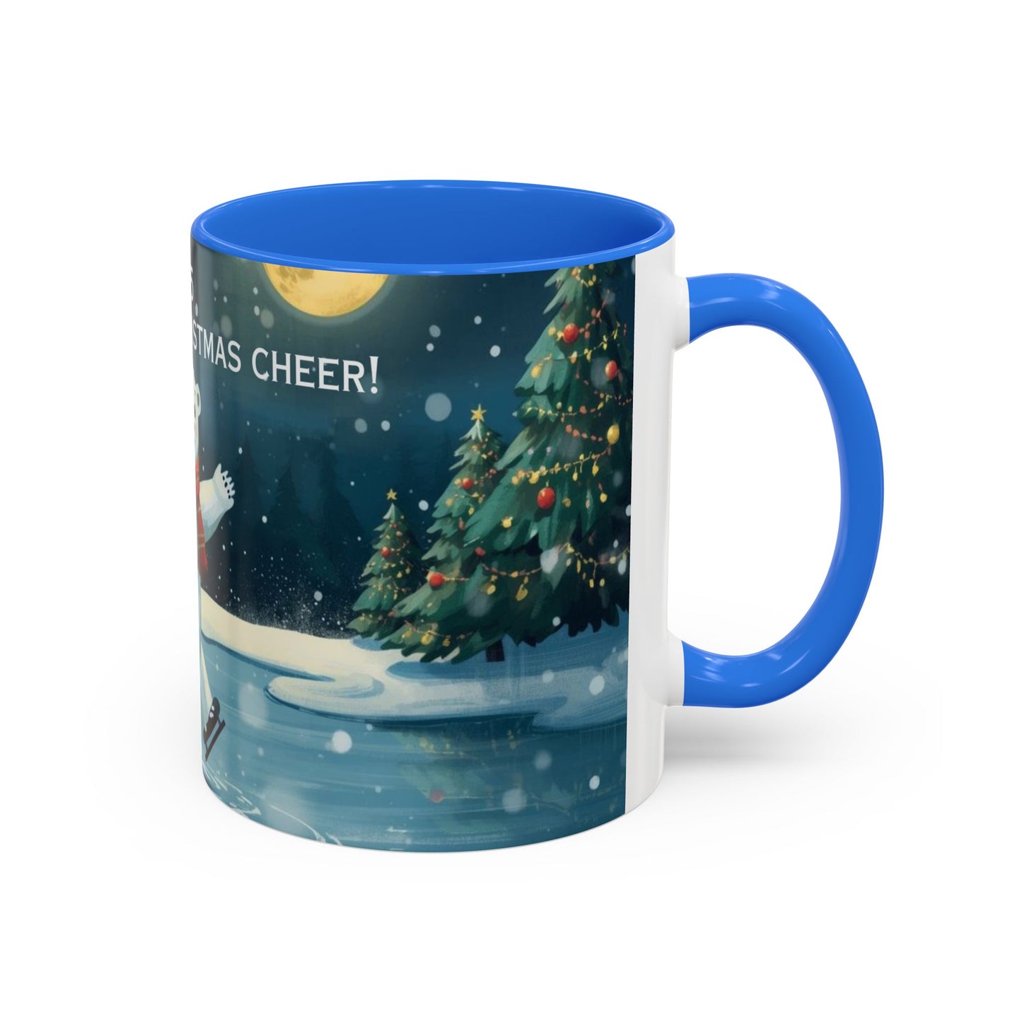 Polar Bear Christmas mug, decorated with festive trees and holiday scenes, perfect for warm drinks during the holidays.