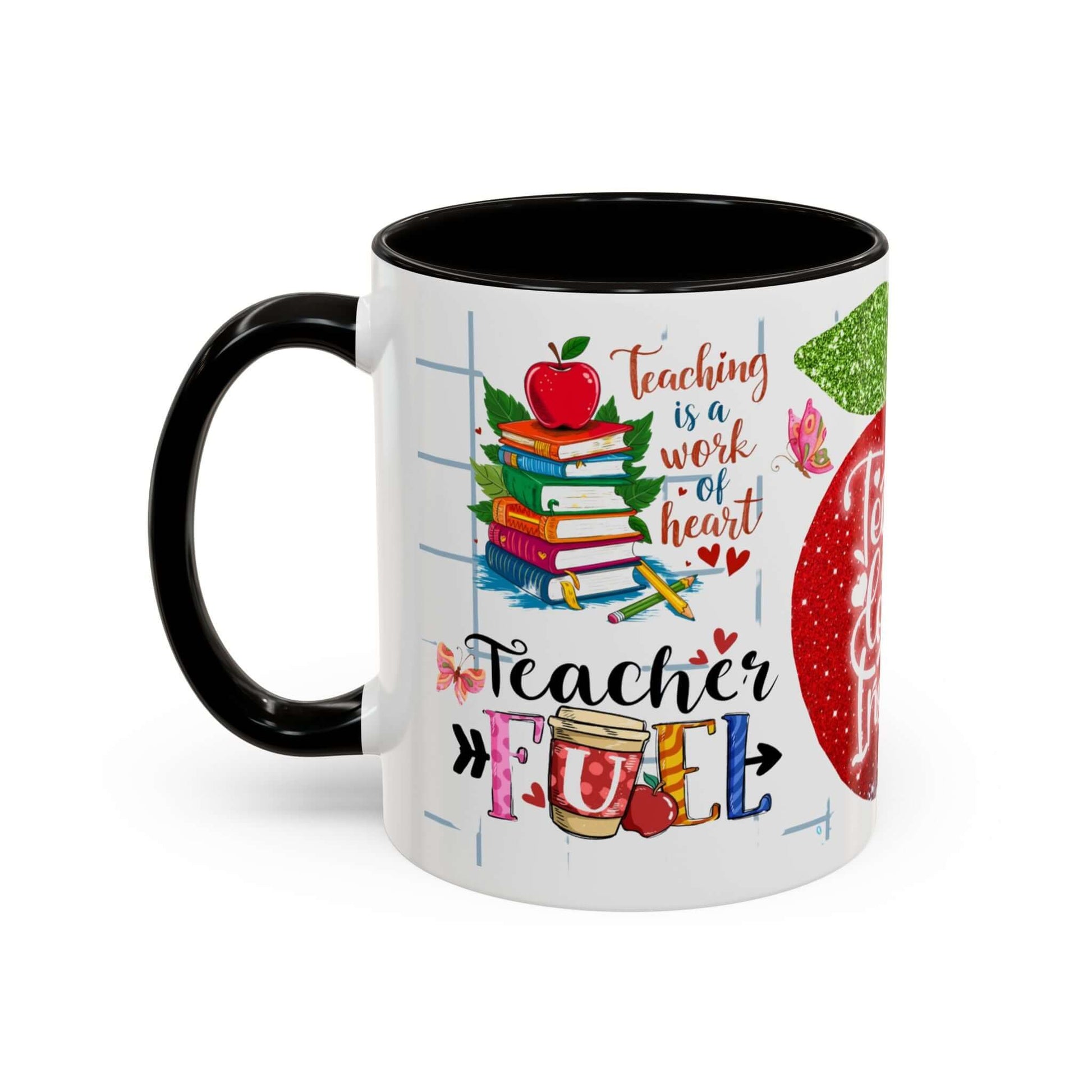 Colorful Teacher Appreciation Coffee Mug featuring inspiring quotes and illustrations, perfect gift for educators.