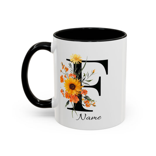 Personalized Floral Monogram Letter F, Custom Initial Mug, Monogrammed Mug, Bridesmaid Mug, Large Coffee Mug