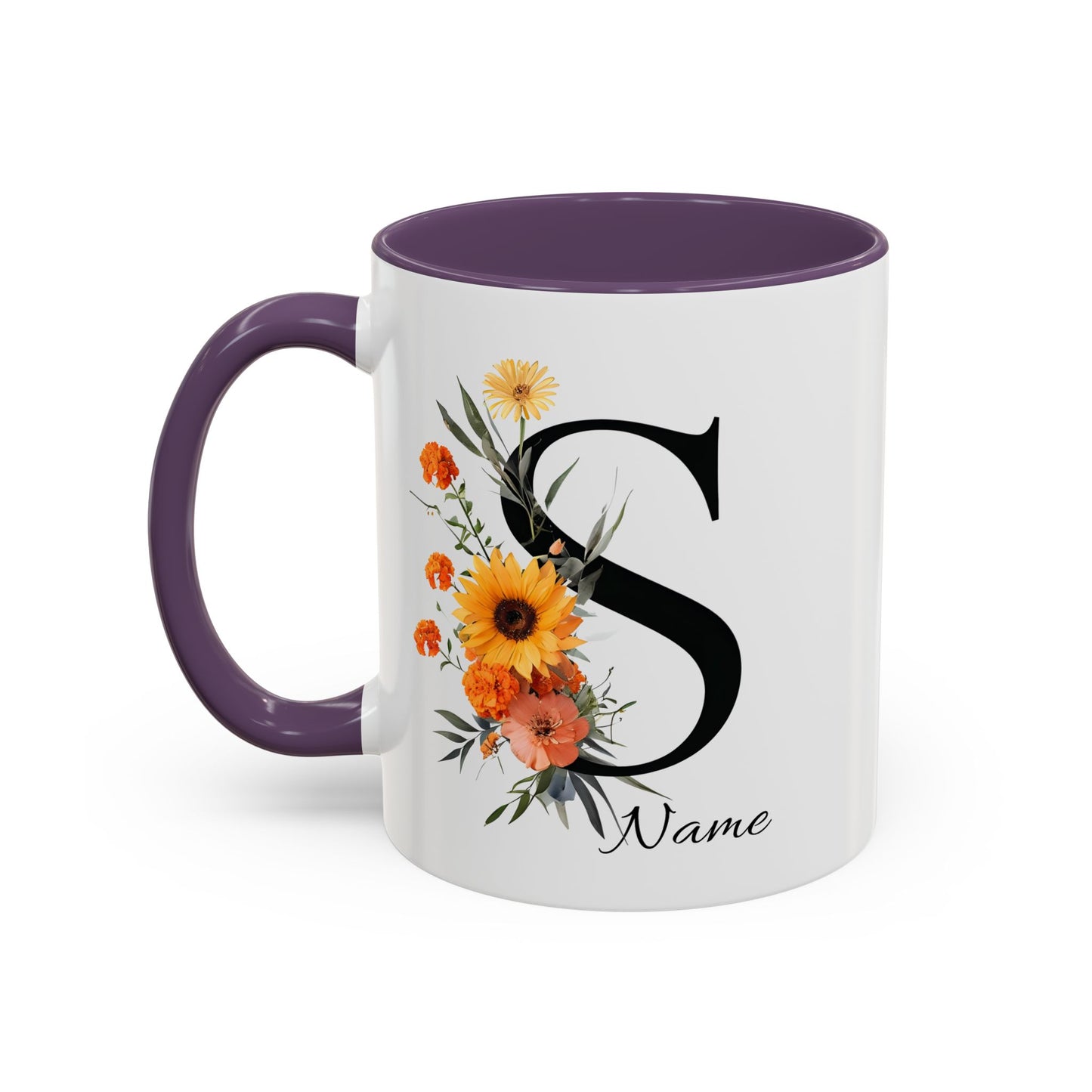 Personalized Floral Monogram - Letter S - Elegant Accent Coffee Mug – Personalized Mothers Day Gift
