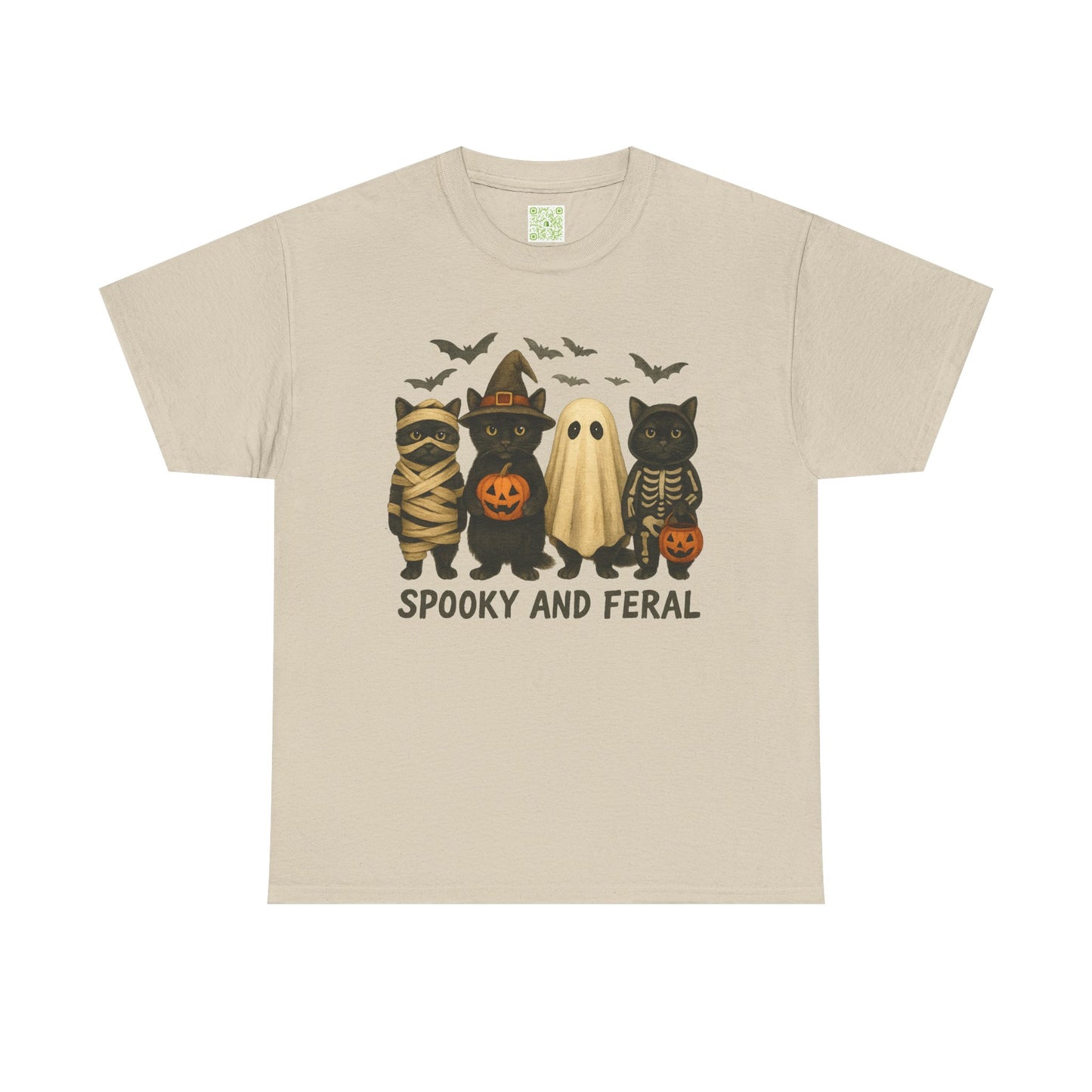 spooky black cat shirt featuring four cute Halloween characters, perfect for Halloween festivities.
