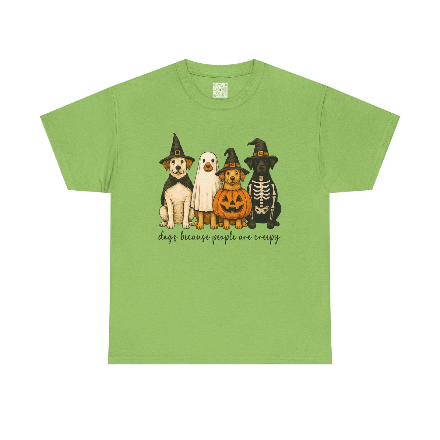 Woman wearing a maroon Halloween Dog Lovers Tee with a ghost, pumpkin, and dogs graphic.