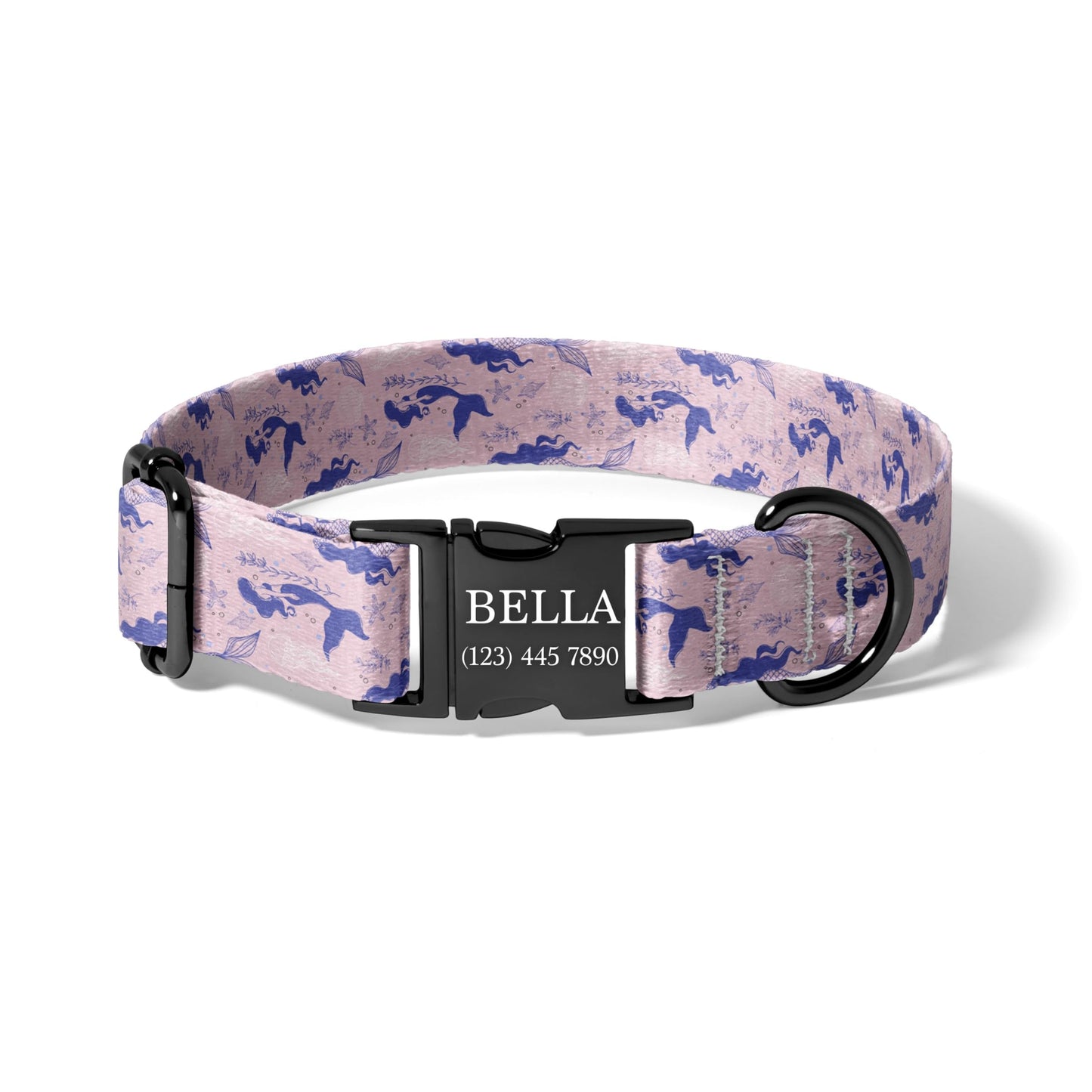 Pastel Mermaid Personalized Dog Collar with Engraved Buckle and Adjustable Quick Release Fit RET-620-01