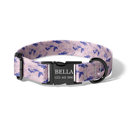 Pastel Mermaid Personalized Dog Collar with Engraved Buckle and Adjustable Quick Release Fit RET-620-01