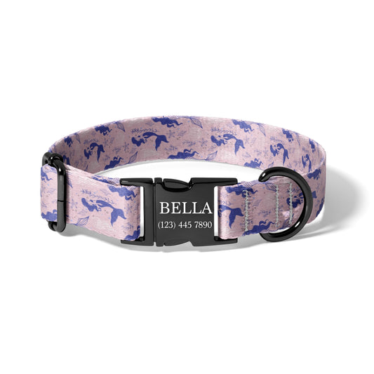 Pastel Mermaid Personalized Dog Collar with Engraved Buckle and Adjustable Quick Release Fit RET-620-01