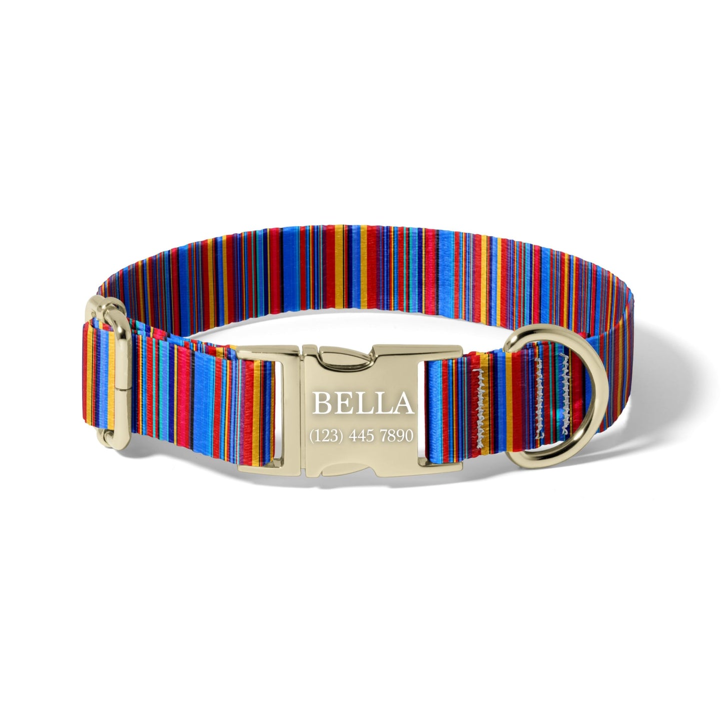 Personalized Mexican Serape Dog Collar, Classic Stripe Adjustable Pet Collar, Custom Engraved Quick Release Buckle RET-610-06