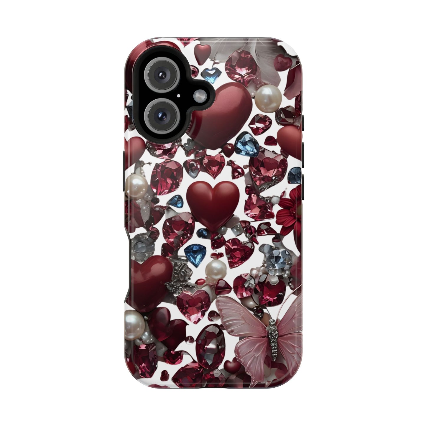 Romantic Floral Hearts Magnetic Tough iPhone Case -  Durable Phone Case for Gifts, Valentine's Day, Birthday, Anniversary, Cute Accessories