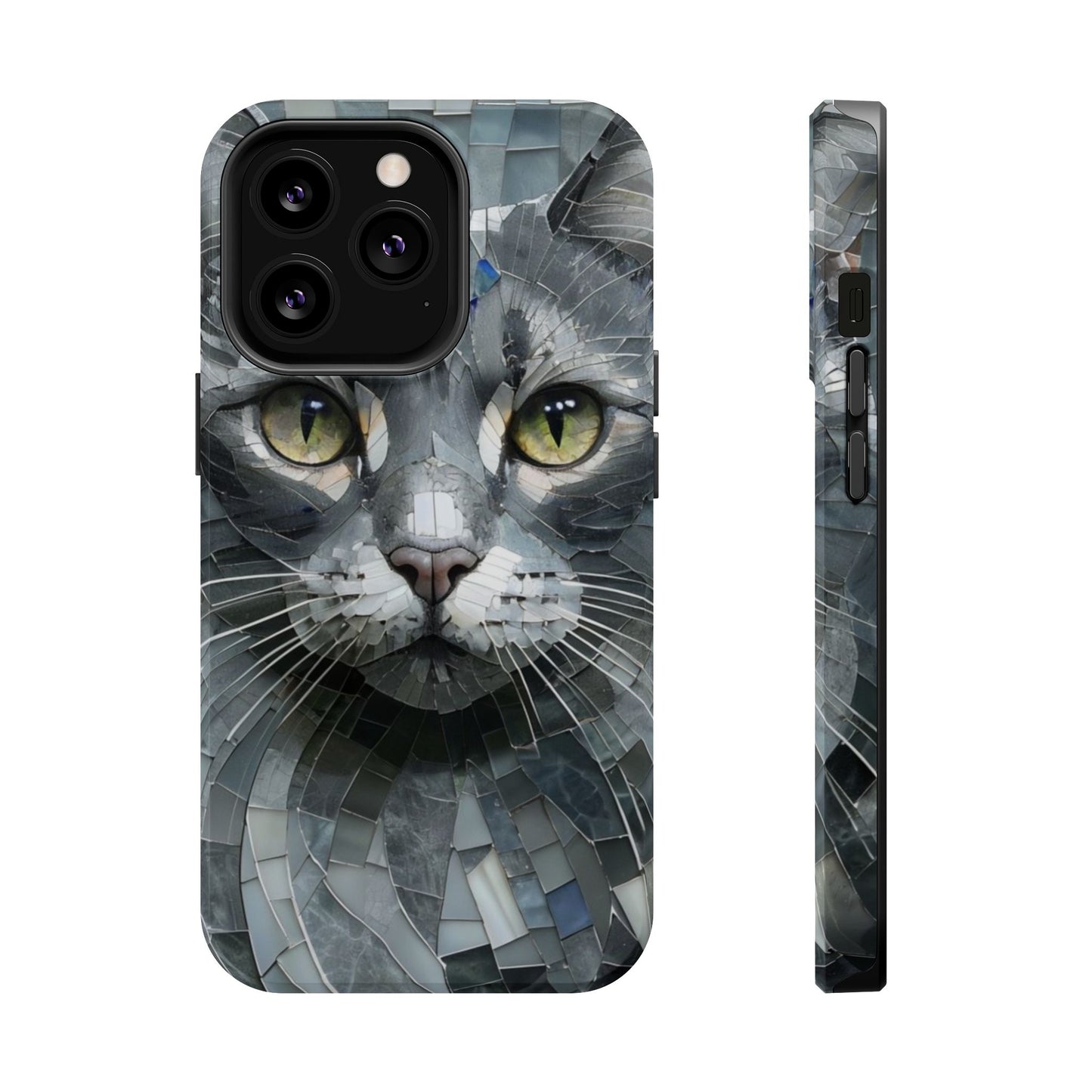 Stylish Cat Mosaic Magnetic iPhone Case, Black Cat Phone Case, Cute Cat Phone Case, Shockproof Case, Cat iPhone Case