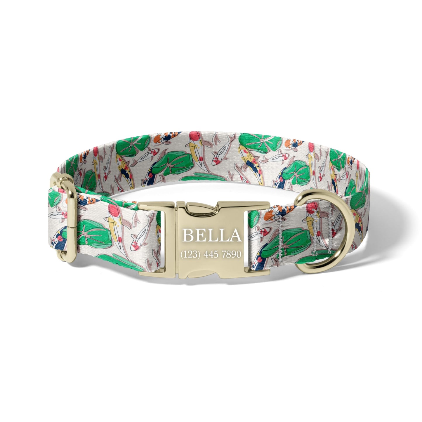 Playful Koi Pond Personalized Puppy Collar with Engraved Quick Release Buckle RET-617-04