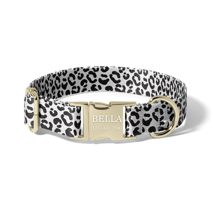 Black and White Leopard Dog Collar – Personalized Minimalist Pet Collar RET-606-02
