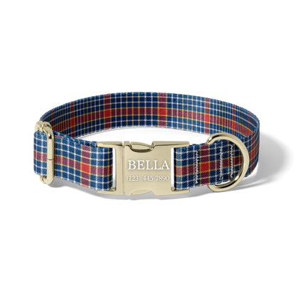 Personalized Plaid Dog Collar Custom Name Adjustable Quick Release Durable Pet Collar heritage tartan RET-609-06