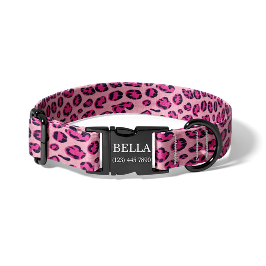 Pink Leopard Dog Collar – Personalized Cute Dog Collar for Girls RET-606-04
