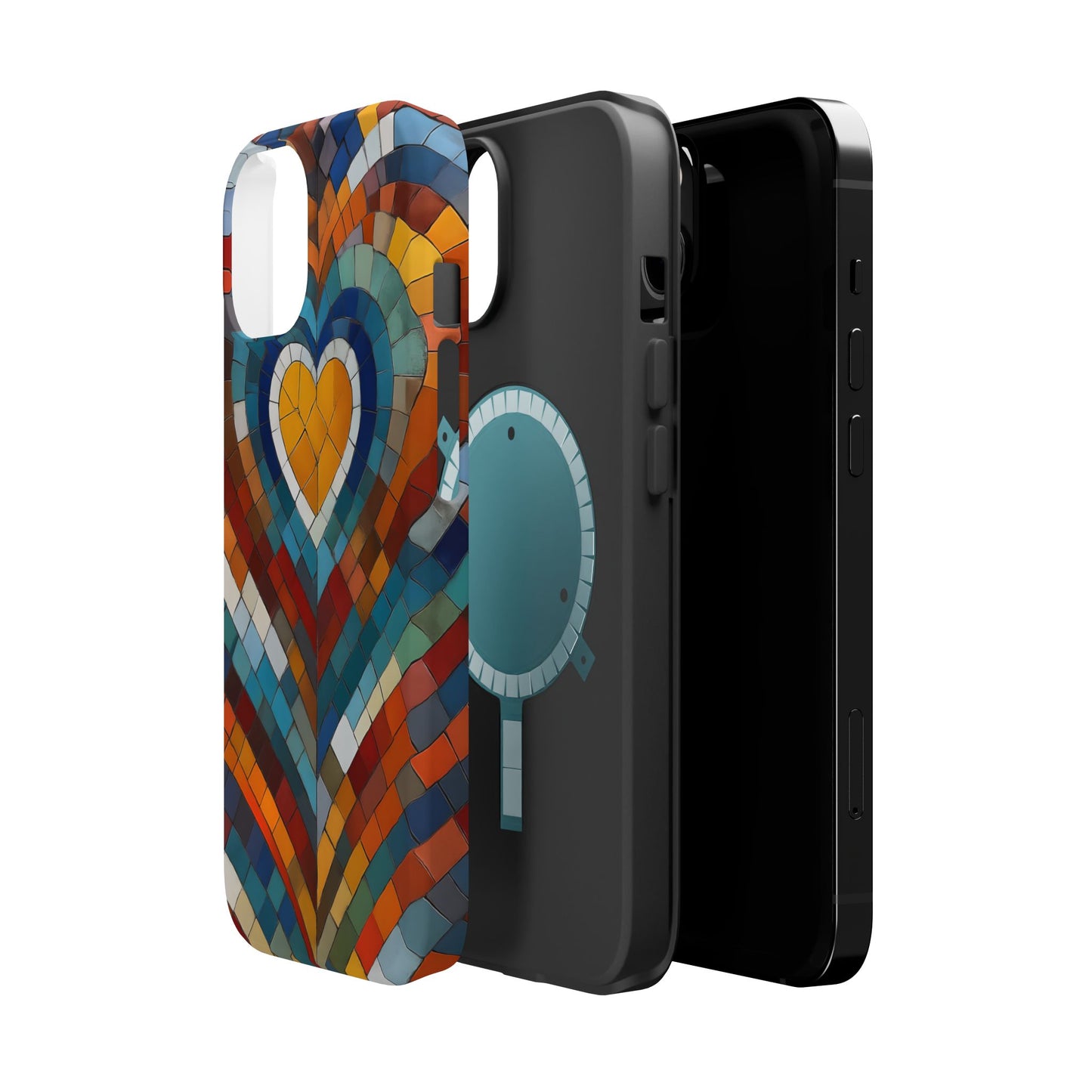 Magnetic Heart Mosaic iPhone Case, Faux Stained Glass, Trendy Phone Cover, Artistic Phone Case, Wireless Charging